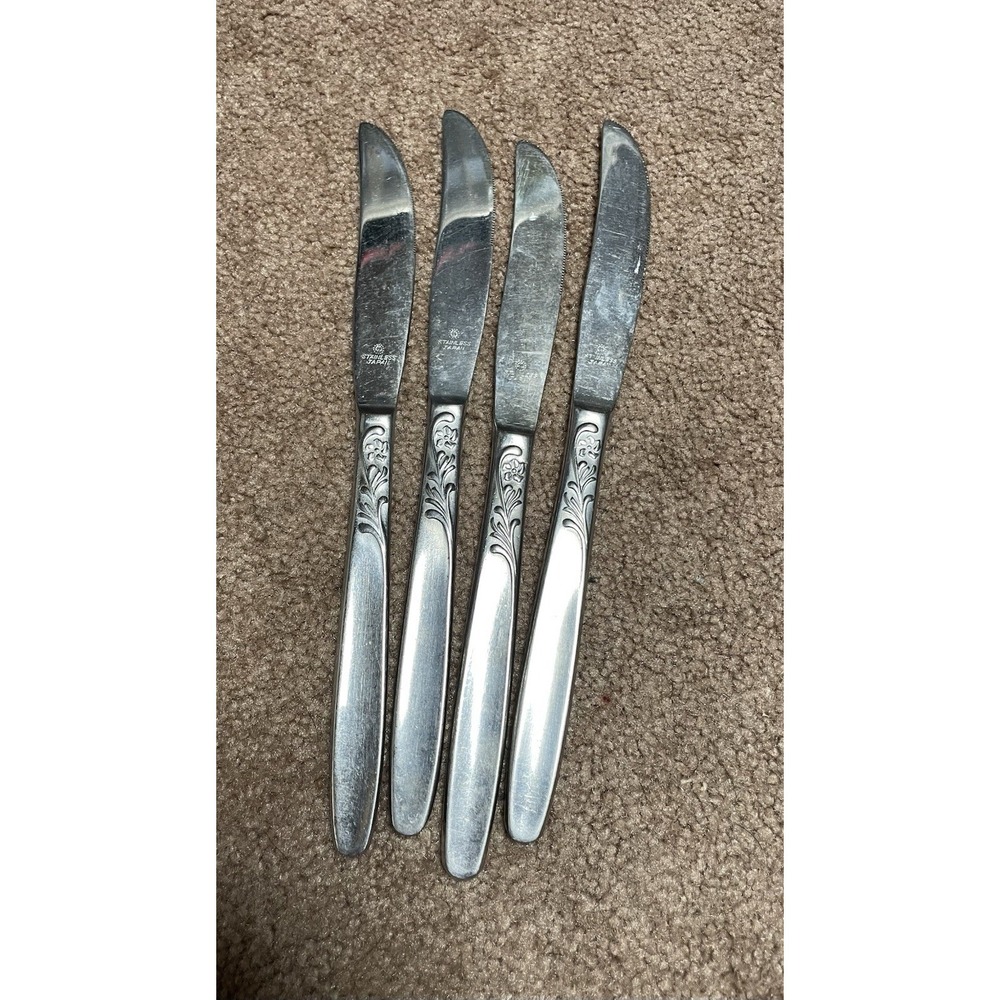 Vintage MW Montgomery‎ Ward Stainless Steel Flatware 4 Dinner Knives